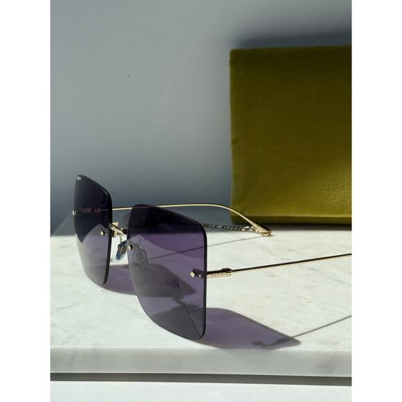 NEW Gucci GG1147S Earring Blue Square Rimless Sunglasses $725 main image 5